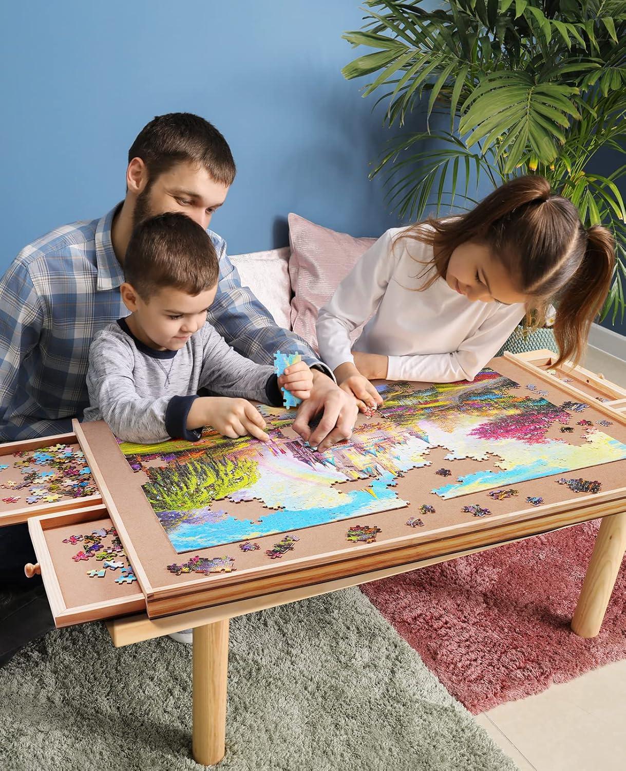 Gamenote Wooden Jigsaw Puzzle Table with Drawers & Cover Mat, 23″ X 31″ Portable Puzzle Board for 1000 Pieces Puzzle for Adults and Kids