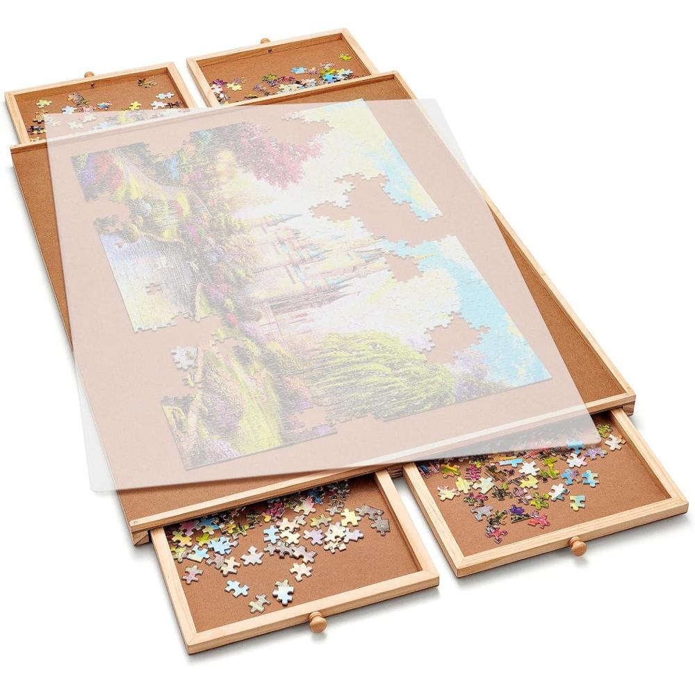 Gamenote 1500 Piece Jigsaw Puzzle Table with Cover, Portable Large Puzzle Board with Drawers for Storage, Wooden Smooth Plateau Work Surface for Kids & Family