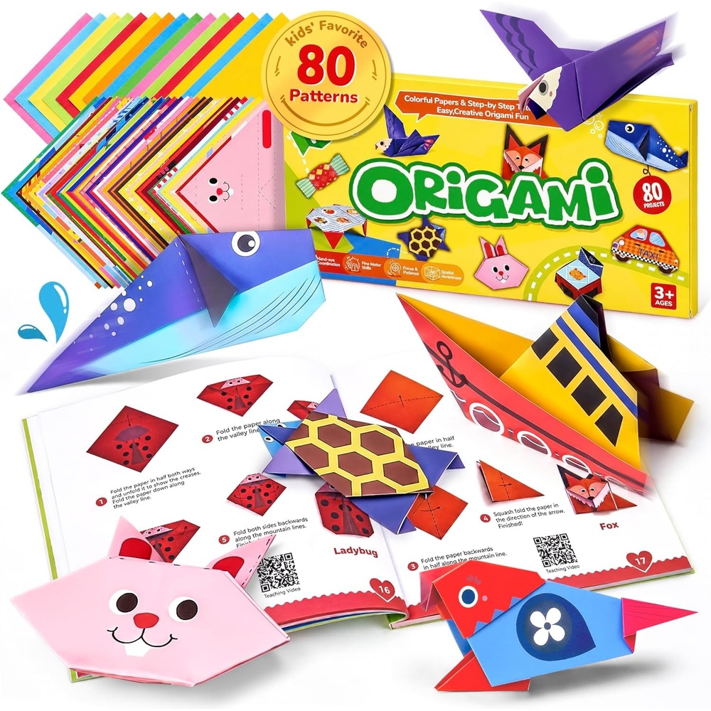 Gamenote Colorful Origami Kit for Kids 72 Projects 180 Double Sided Origami Paper 12 Sheets Practice Papers Instructional Origami Book Origami Gift for 4+ Girls Adult Beginners Training Craft, Unicorn(Animal)