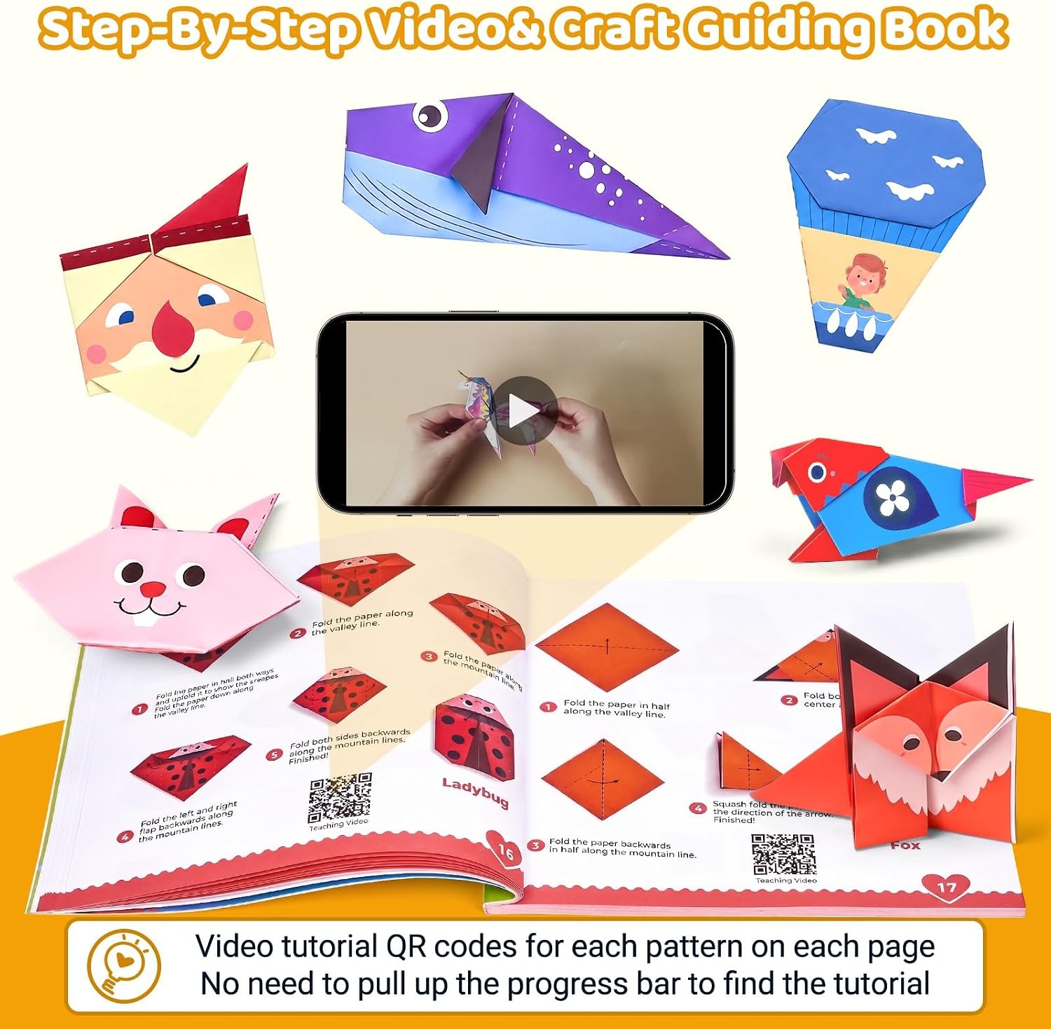Gamenote Colorful Origami Kit for Kids 72 Projects 180 Double Sided Origami Paper 12 Sheets Practice Papers Instructional Origami Book Origami Gift for 4+ Girls Adult Beginners Training Craft, Unicorn(Animal)