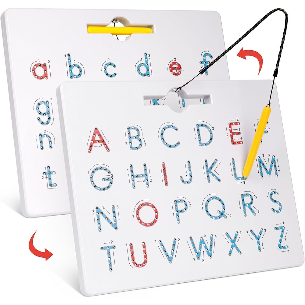 GAMENOTE Magnetic Shapes and Lines Tracing Board, 2-in-1 Double-Sided Pencil Control Practice Toy for Toddlers, Preschool Classroom Educational Learning, Road Trip Car Activities for Kids Ages 3-5(Single Set)