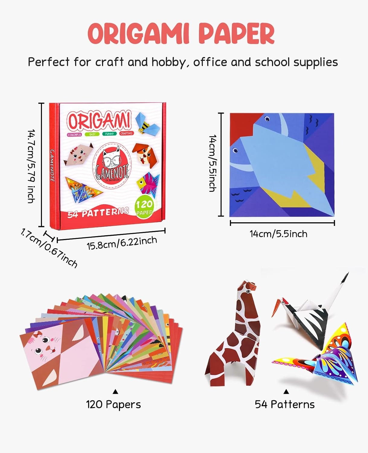 Gamenote Colorful Origami Kit for Kids 72 Projects 180 Double Sided Origami Paper 12 Sheets Practice Papers Instructional Origami Book Origami Gift for 4+ Girls Adult Beginners Training Craft, Unicorn(Daily Life)