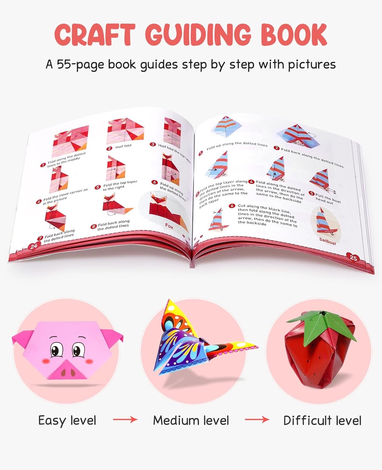 Gamenote Colorful Origami Kit for Kids 72 Projects 180 Double Sided Origami Paper 12 Sheets Practice Papers Instructional Origami Book Origami Gift for 4+ Girls Adult Beginners Training Craft, Unicorn(Daily Life)
