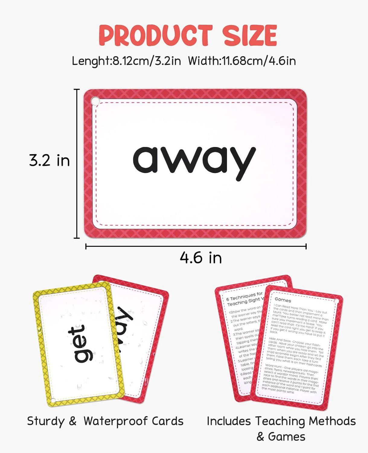 GAMENOTE Sight Words Kids Educational Flash Cards with Pictures & Sentences – 220 Dolch Big Word Games for Toddlers, Aged 3-9 Preschool Learning Activities(Pre K), Kindergarten, 1st, 2nd, 3rd Grade