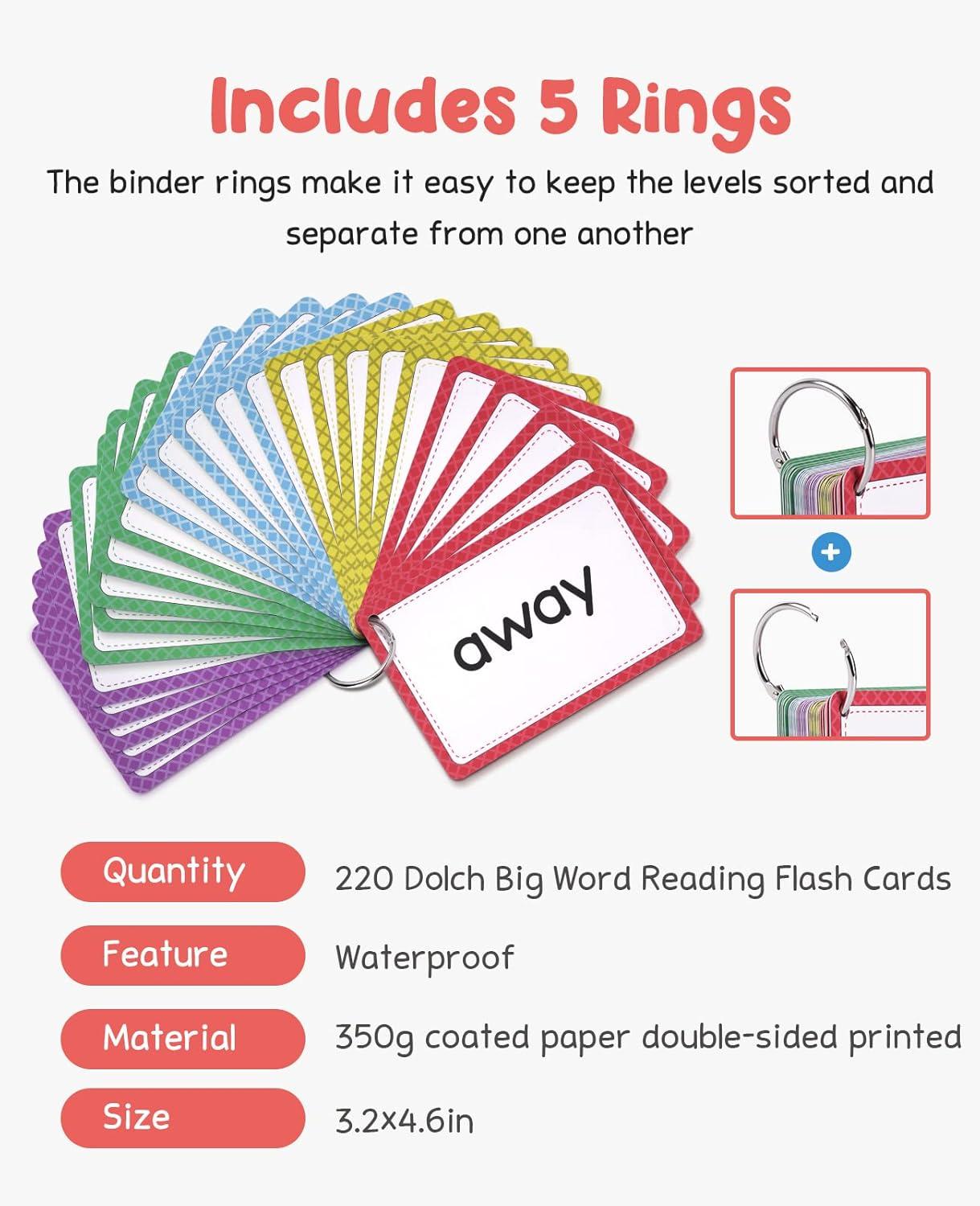 GAMENOTE Sight Words Kids Educational Flash Cards with Pictures & Sentences – 220 Dolch Big Word Games for Toddlers, Aged 3-9 Preschool Learning Activities(Pre K), Kindergarten, 1st, 2nd, 3rd Grade