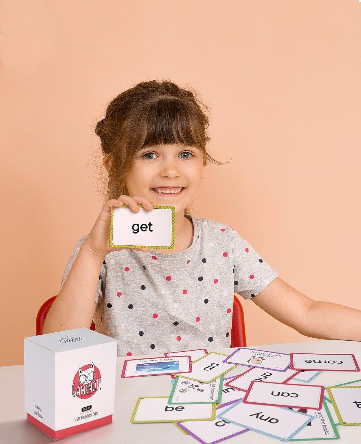 GAMENOTE Sight Words Kids Educational Flash Cards with Pictures & Sentences – 220 Dolch Big Word Games for Toddlers, Aged 3-9 Preschool Learning Activities(Pre K), Kindergarten, 1st, 2nd, 3rd Grade