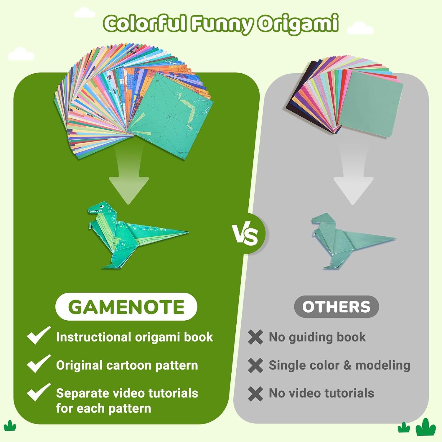 Gamenote Colorful Origami Kit for Kids 72 Projects 180 Double Sided Origami Paper 12 Sheets Practice Papers Instructional Origami Book Origami Gift for 4+ Girls Adult Beginners Training Craft, Unicorn(Dinosaur)