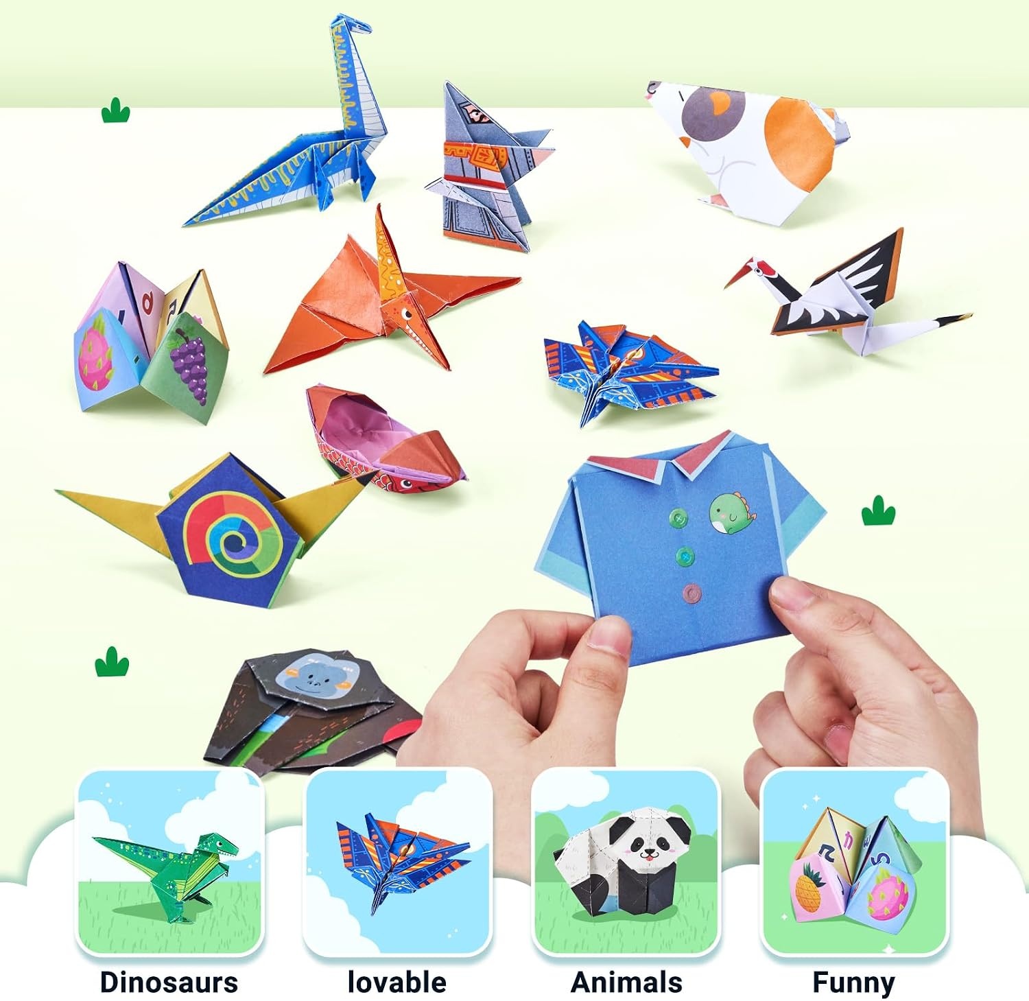 Gamenote Colorful Origami Kit for Kids 72 Projects 180 Double Sided Origami Paper 12 Sheets Practice Papers Instructional Origami Book Origami Gift for 4+ Girls Adult Beginners Training Craft, Unicorn(Dinosaur)