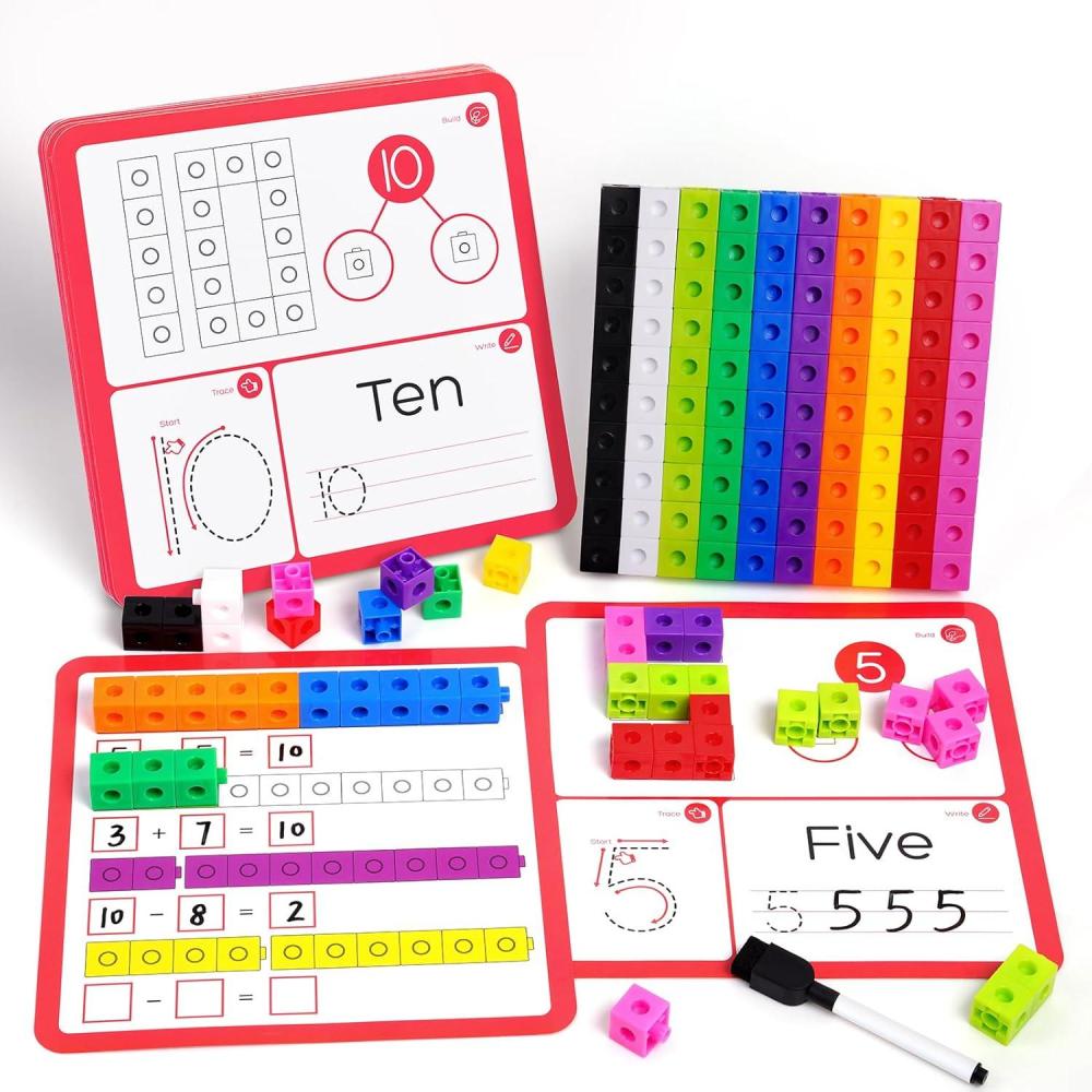 GAMENOTE 100pcs Math Cubes Manipulatives with 11 Activity Cards – Number Counting Blocks Toys Snap Linking Cube for Kids Kindergarten Learning Activities