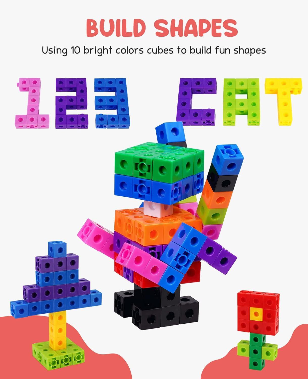 GAMENOTE 100pcs Math Cubes Manipulatives with 11 Activity Cards – Number Counting Blocks Toys Snap Linking Cube for Kids Kindergarten Learning Activities