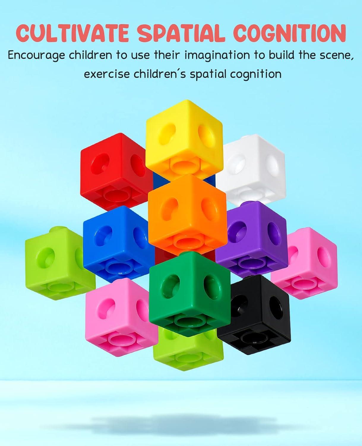 GAMENOTE 100pcs Math Cubes Manipulatives with 11 Activity Cards – Number Counting Blocks Toys Snap Linking Cube for Kids Kindergarten Learning Activities