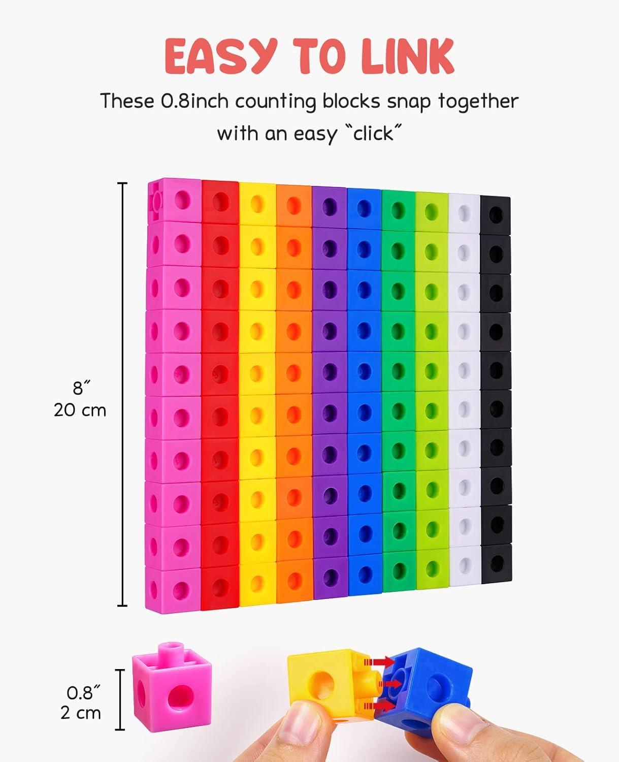 GAMENOTE 100pcs Math Cubes Manipulatives with 11 Activity Cards – Number Counting Blocks Toys Snap Linking Cube for Kids Kindergarten Learning Activities