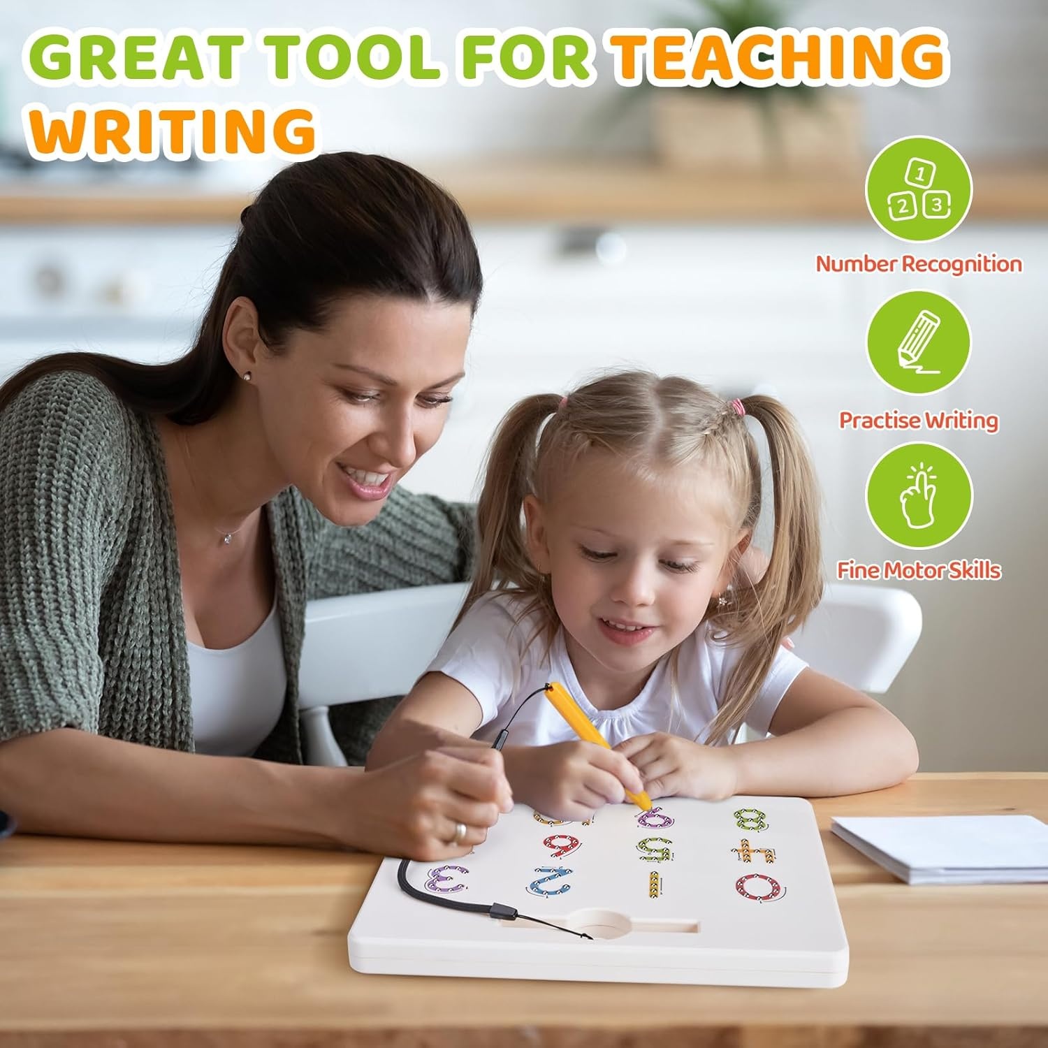 GAMENOTE Magnetic Shapes and Lines Tracing Board, 2-in-1 Double-Sided Pencil Control Practice Toy for Toddlers, Preschool Classroom Educational Learning, Road Trip Car Activities for Kids Ages 3-5(Number)