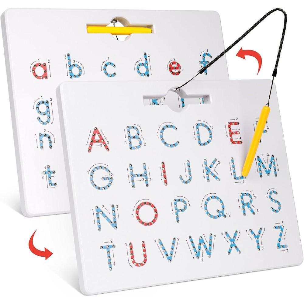 GAMENOTE Double Sided Magnetic Letter Board – 2 in 1 Alphabet Magnets Tracing Board for Toddlers ABC Letters Uppercase & Lowercase Practicing Learning Education Toys(Letter)