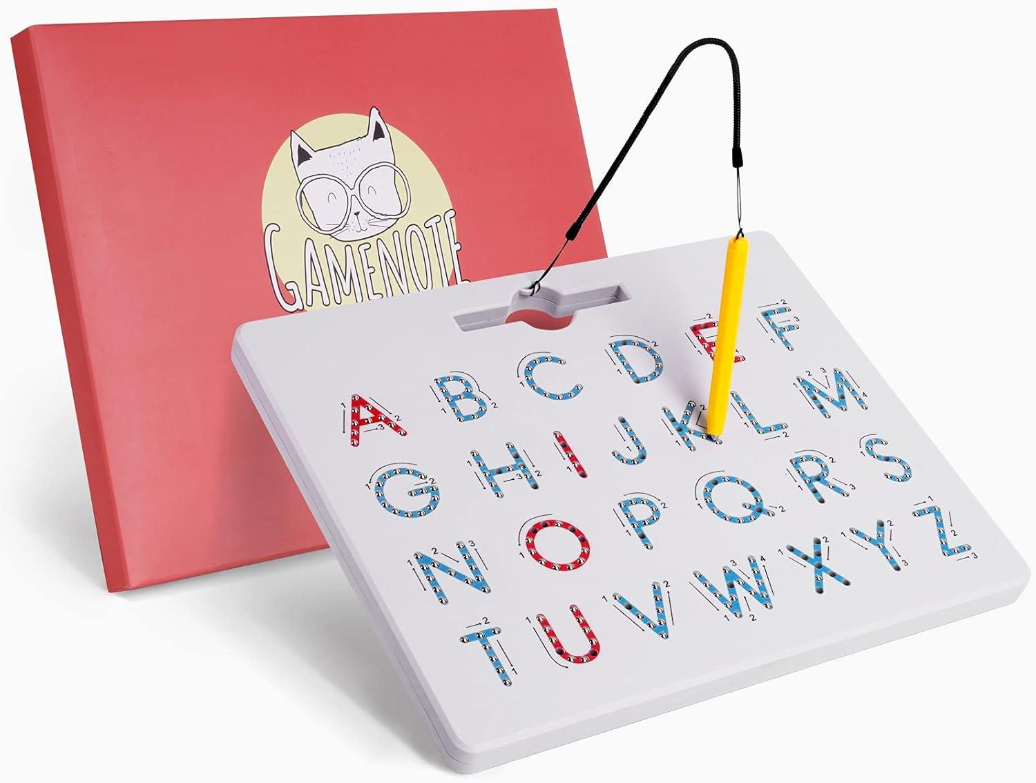 GAMENOTE Double Sided Magnetic Letter Board – 2 in 1 Alphabet Magnets Tracing Board for Toddlers ABC Letters Uppercase & Lowercase Practicing Learning Education Toys(Letter)