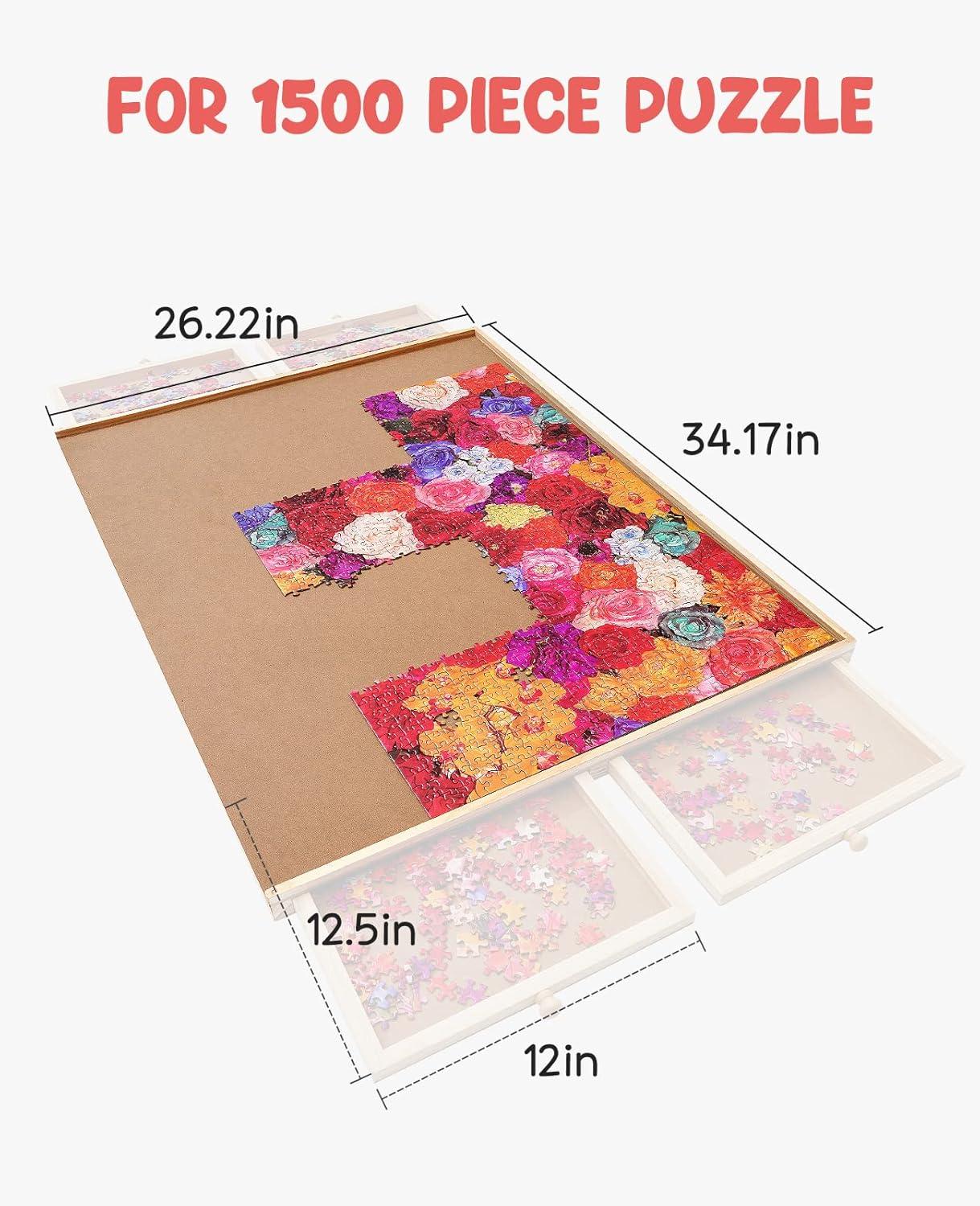 Gamenote 1500 Pieces Jigsaw Puzzle Board with Cover Mat – Portable Large Puzzle Table with Drawers for Adults, Wooden Smooth Plateau Work Surface