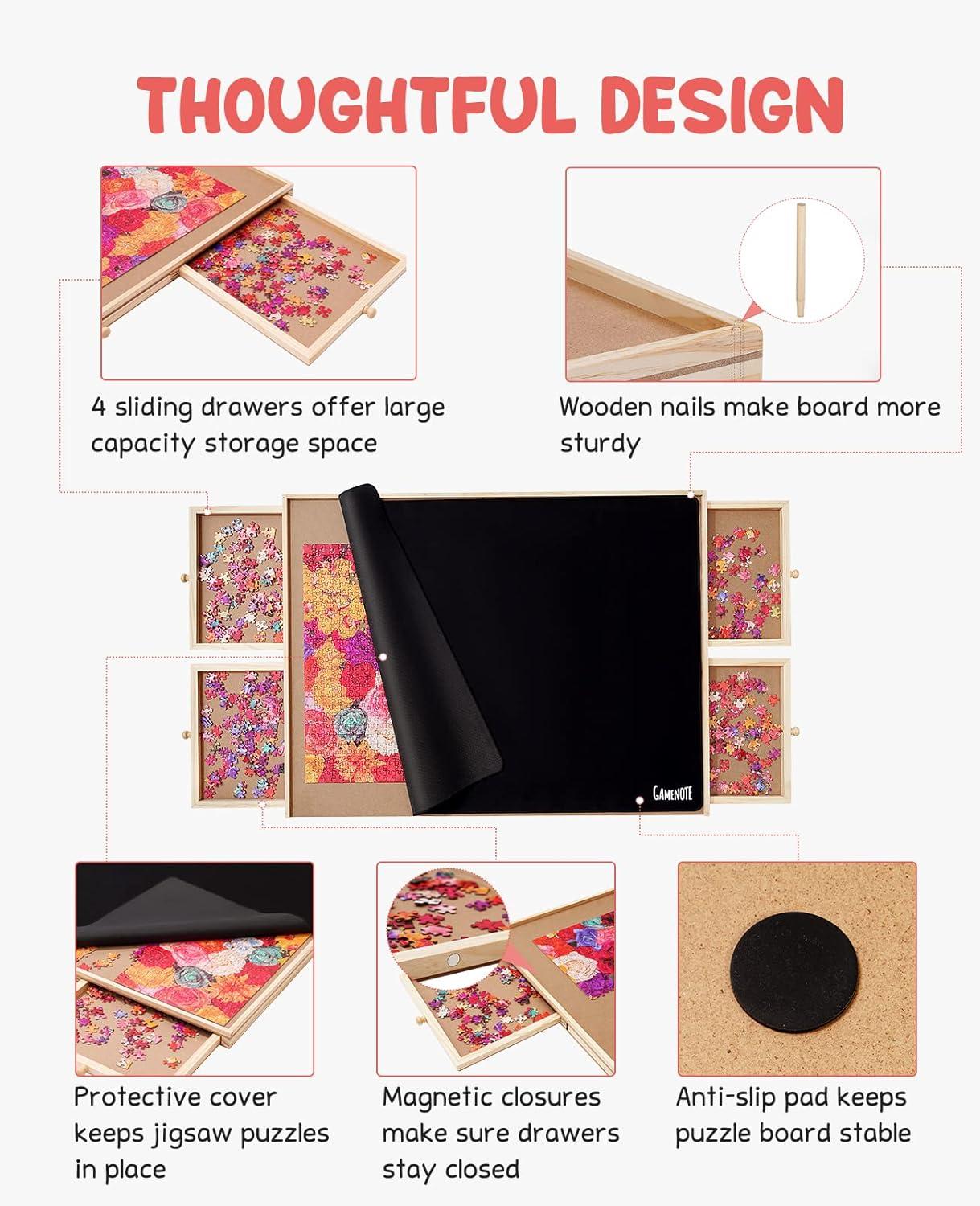 Gamenote 1500 Pieces Jigsaw Puzzle Board with Cover Mat – Portable Large Puzzle Table with Drawers for Adults, Wooden Smooth Plateau Work Surface