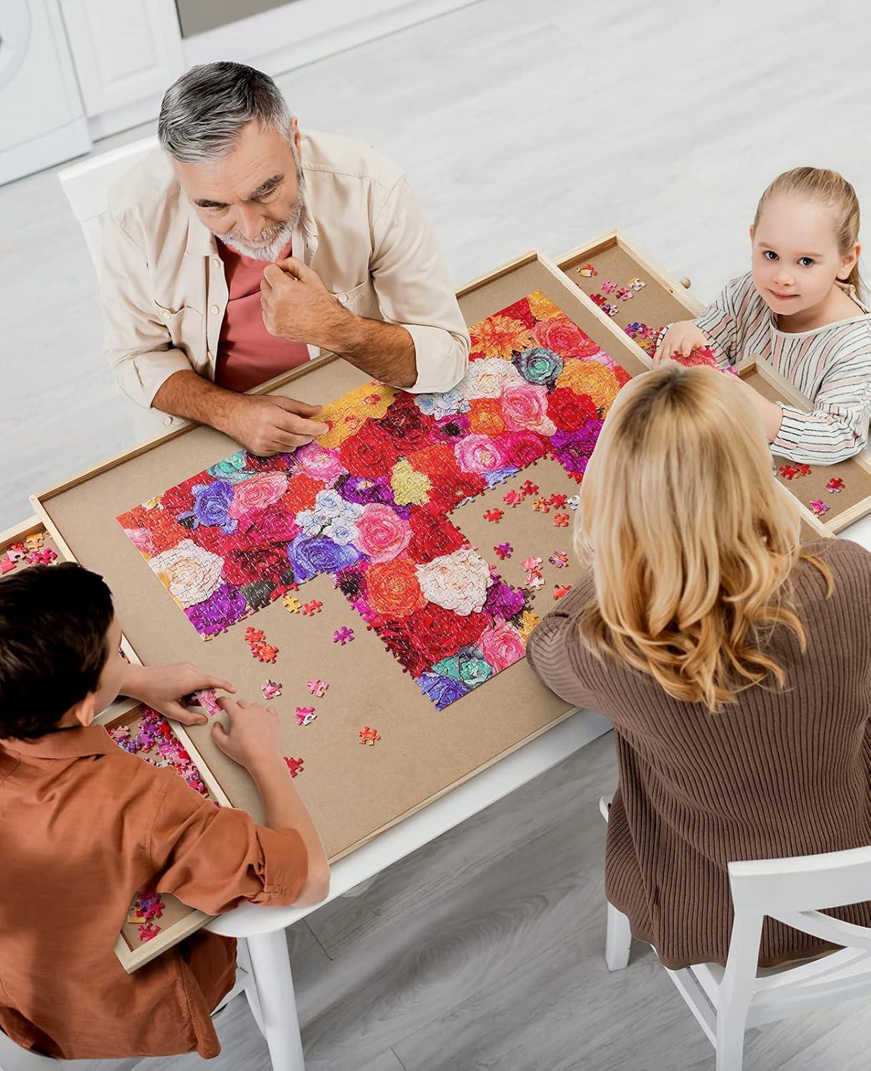 Gamenote 1500 Pieces Jigsaw Puzzle Board with Cover Mat – Portable Large Puzzle Table with Drawers for Adults, Wooden Smooth Plateau Work Surface