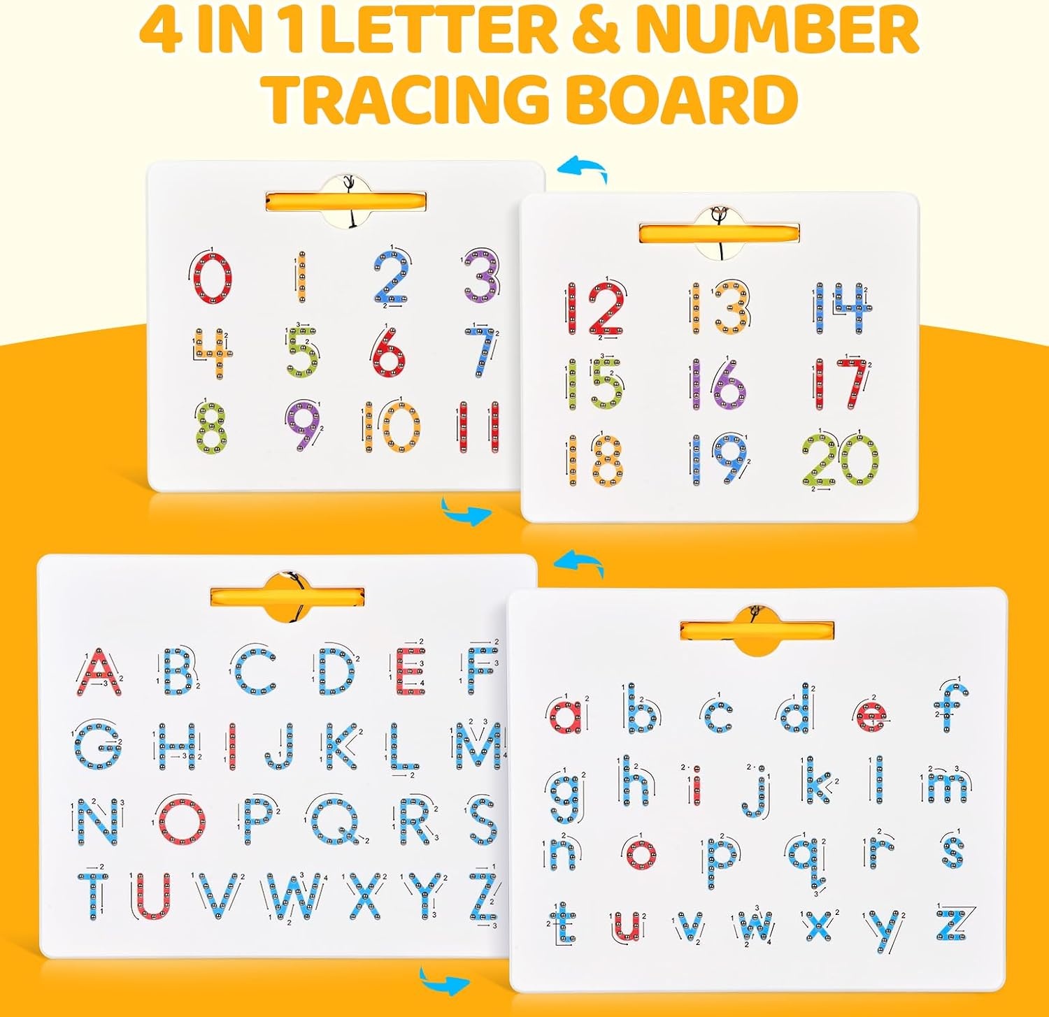 GAMENOTE Magnetic Shapes and Lines Tracing Board, 2-in-1 Double-Sided Pencil Control Practice Toy for Toddlers, Preschool Classroom Educational Learning, Road Trip Car Activities for Kids Ages 3-5(Letter+Number)
