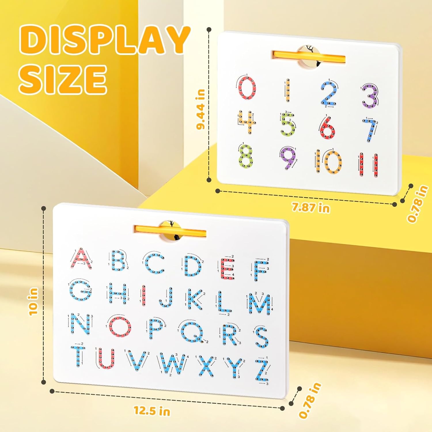 GAMENOTE Magnetic Shapes and Lines Tracing Board, 2-in-1 Double-Sided Pencil Control Practice Toy for Toddlers, Preschool Classroom Educational Learning, Road Trip Car Activities for Kids Ages 3-5(Letter+Number)