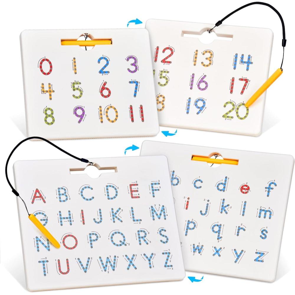 GAMENOTE Double Sided Magnetic Letter Board – 2 in 1 Alphabet Magnets Tracing Board for Toddlers ABC Letters Uppercase & Lowercase Practicing Learning Education Toys(Letter+Number)