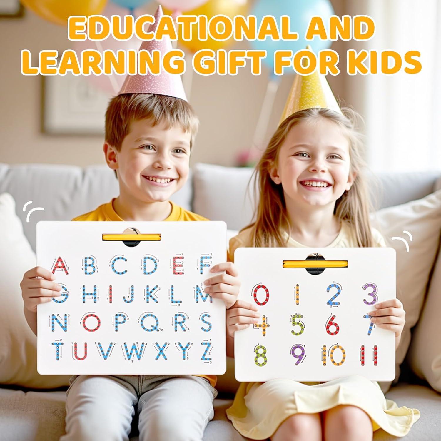 GAMENOTE Double Sided Magnetic Letter Board – 2 in 1 Alphabet Magnets Tracing Board for Toddlers ABC Letters Uppercase & Lowercase Practicing Learning Education Toys(Letter+Number)