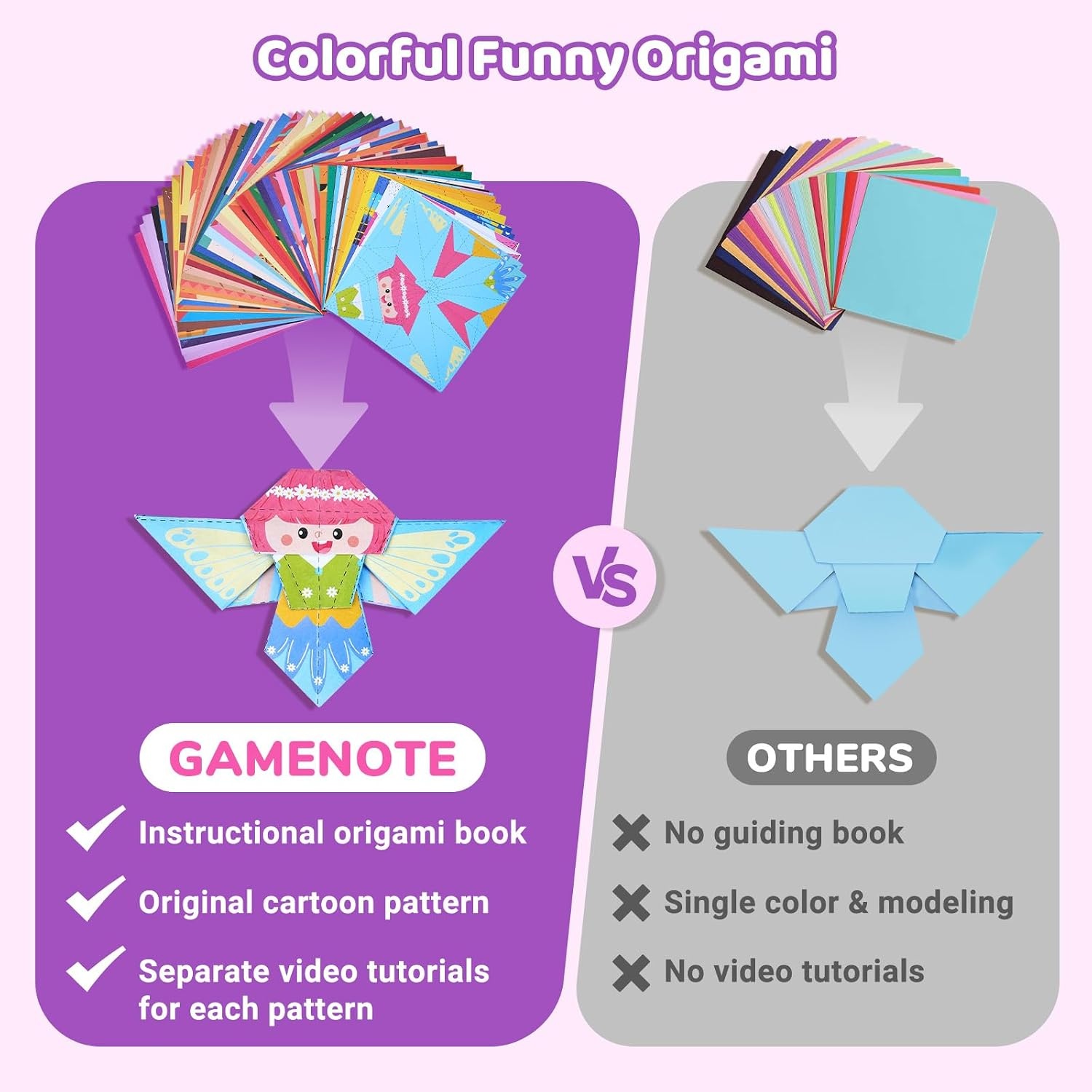 Gamenote Colorful Origami Kit for Kids 72 Projects 180 Double Sided Origami Paper 12 Sheets Practice Papers Instructional Origami Book Origami Gift for 4+ Girls Adult Beginners Training Craft, Unicorn(Unicorn)