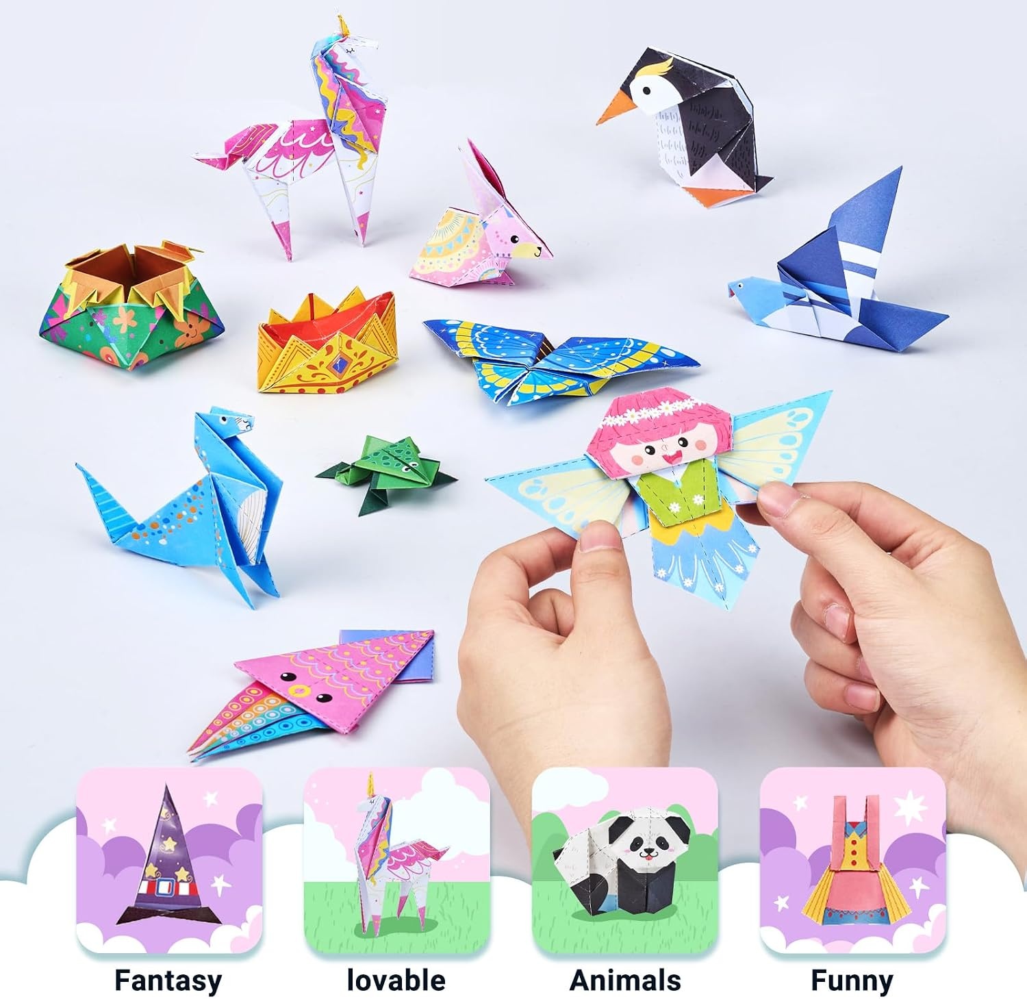 Gamenote Colorful Origami Kit for Kids 72 Projects 180 Double Sided Origami Paper 12 Sheets Practice Papers Instructional Origami Book Origami Gift for 4+ Girls Adult Beginners Training Craft, Unicorn(Unicorn)