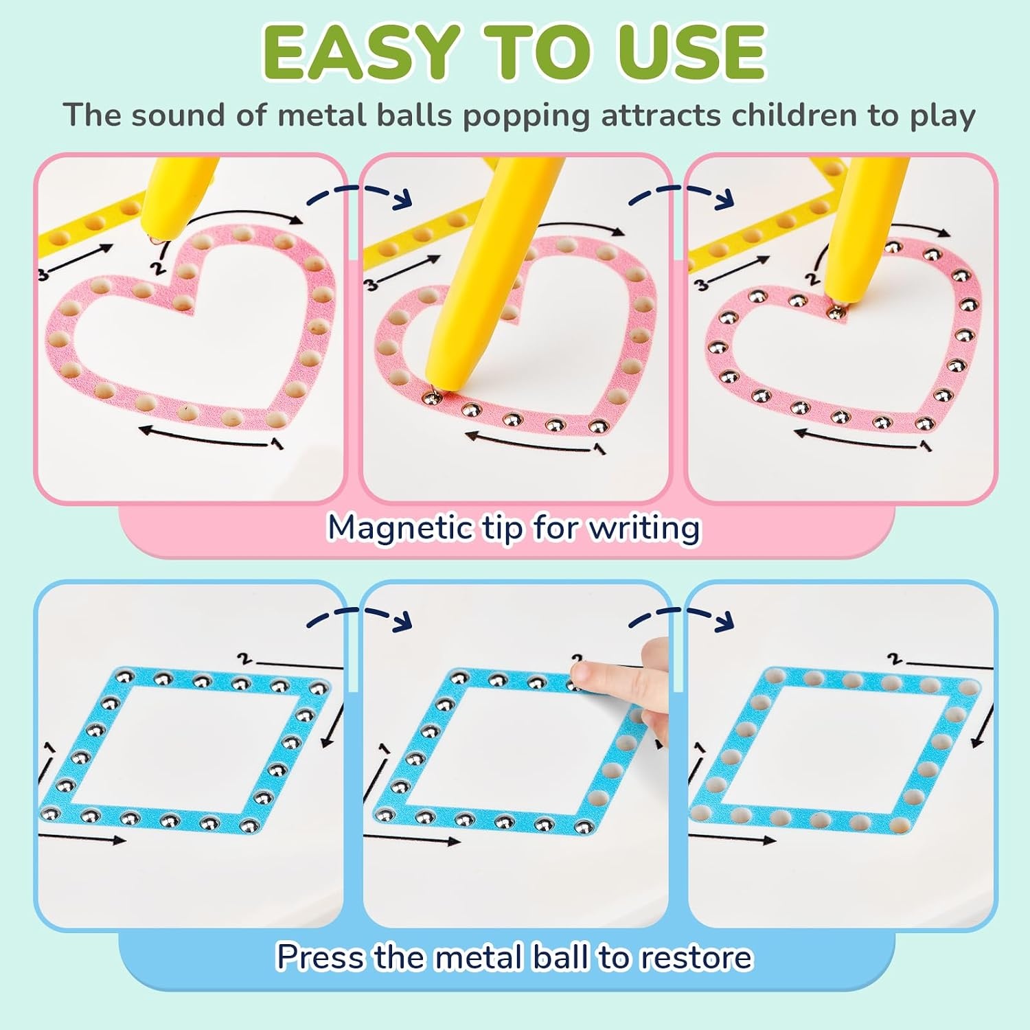 GAMENOTE Magnetic Shapes and Lines Tracing Board, 2-in-1 Double-Sided Pencil Control Practice Toy for Toddlers, Preschool Classroom Educational Learning, Road Trip Car Activities for Kids Ages 3-5(Shape)