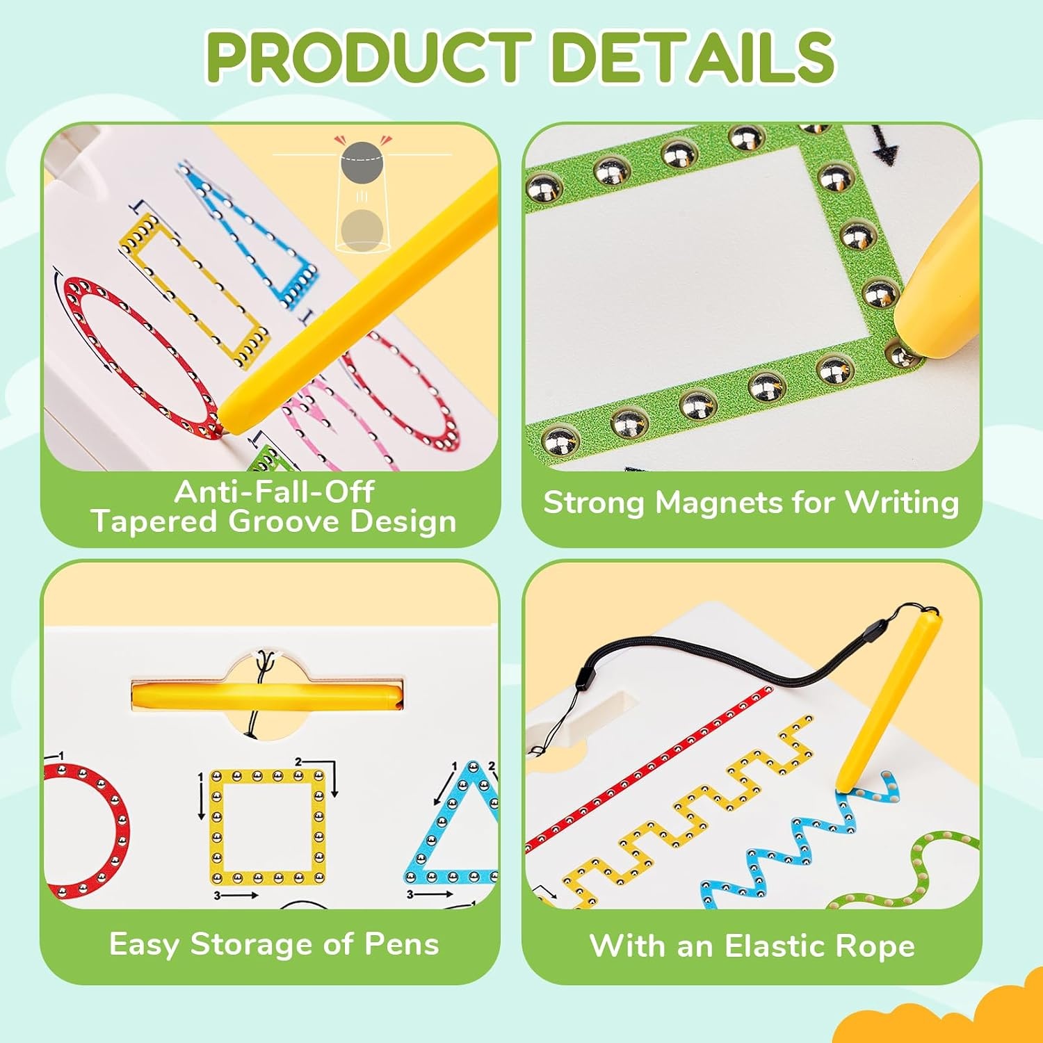 GAMENOTE Magnetic Shapes and Lines Tracing Board, 2-in-1 Double-Sided Pencil Control Practice Toy for Toddlers, Preschool Classroom Educational Learning, Road Trip Car Activities for Kids Ages 3-5(Shape)