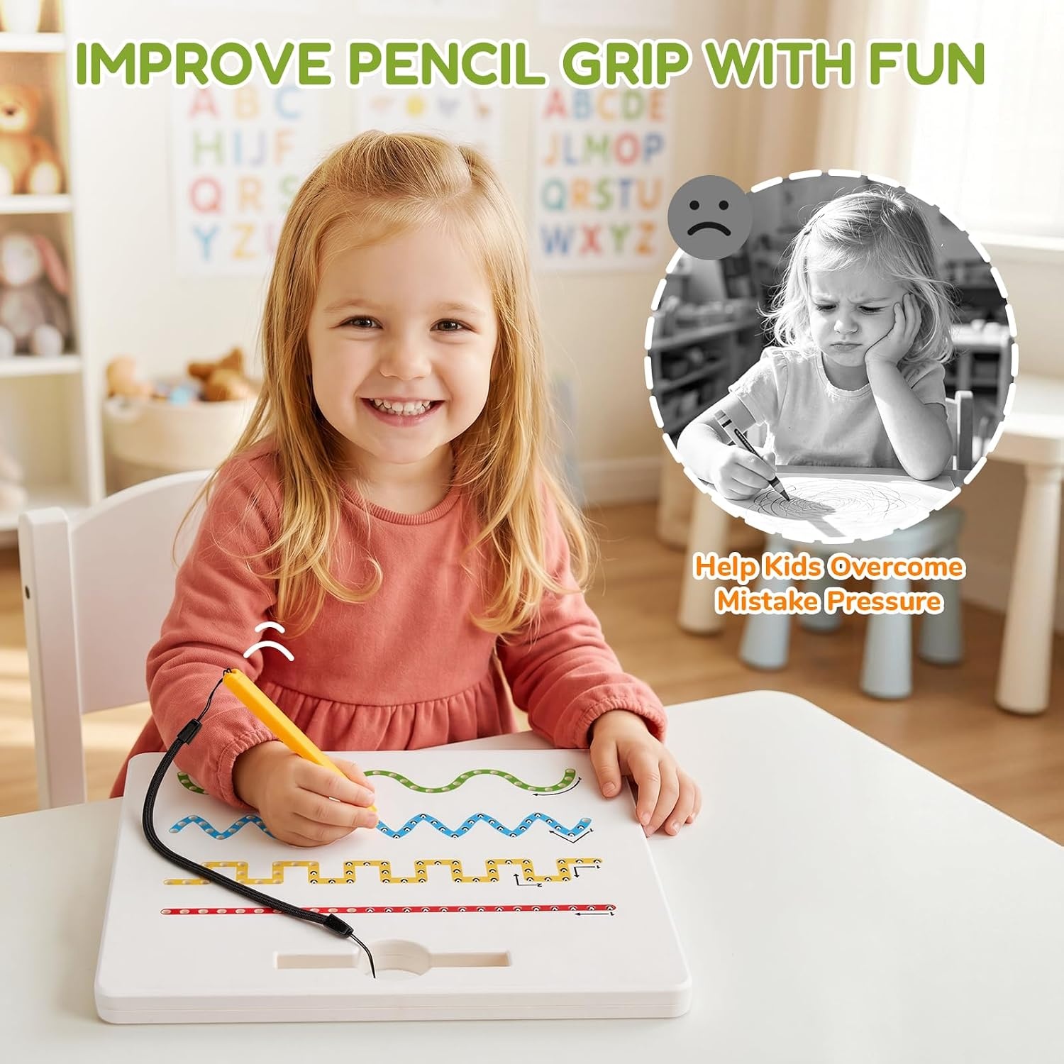 GAMENOTE Magnetic Shapes and Lines Tracing Board, 2-in-1 Double-Sided Pencil Control Practice Toy for Toddlers, Preschool Classroom Educational Learning, Road Trip Car Activities for Kids Ages 3-5(Shape)
