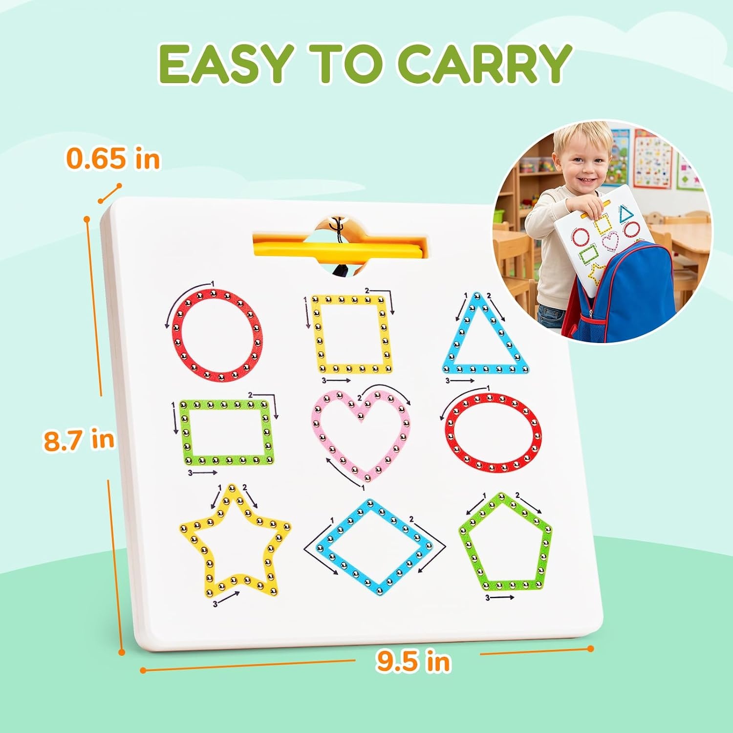 GAMENOTE Magnetic Shapes and Lines Tracing Board, 2-in-1 Double-Sided Pencil Control Practice Toy for Toddlers, Preschool Classroom Educational Learning, Road Trip Car Activities for Kids Ages 3-5(Shape)