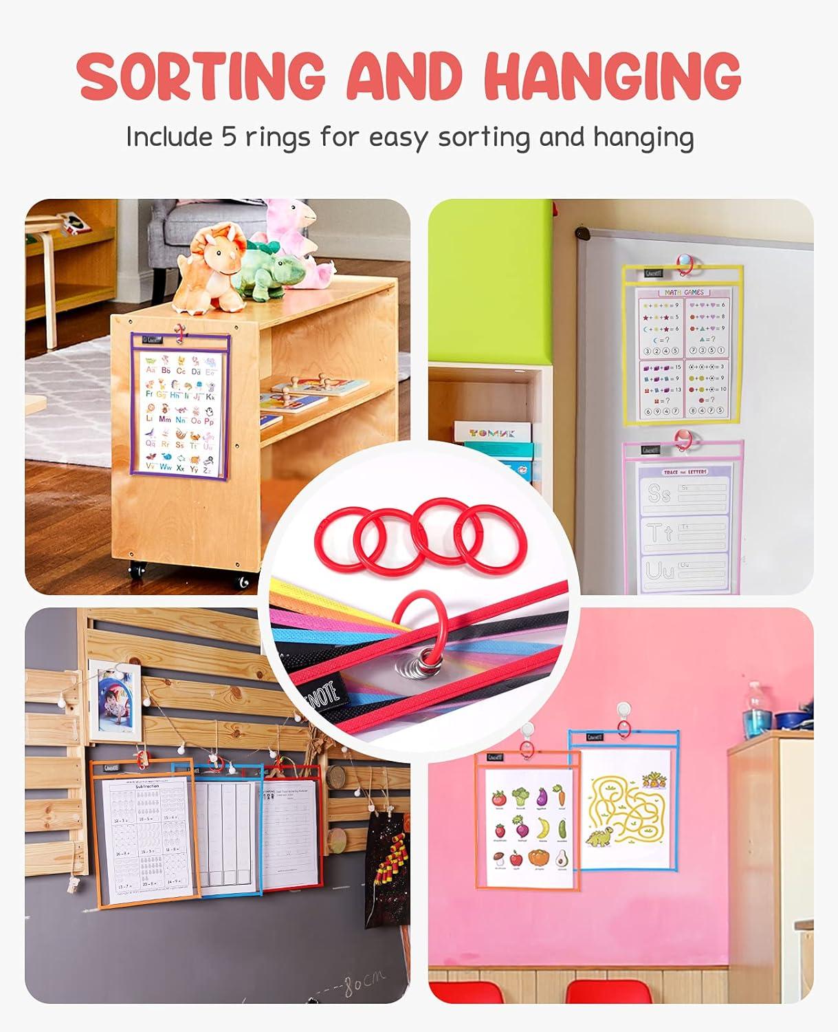 Gamenote Dry Erase Pockets 60 Pack with Rings, Reusable Sleeves Shop Job Ticket Holders Sheet Protectors, Teacher Supplies Must Have for Classroom