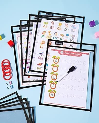 Gamenote Dry Erase Pockets 60 Pack with Rings, Reusable Sleeves Shop Job Ticket Holders Sheet Protectors, Teacher Supplies Must Have for Classroom