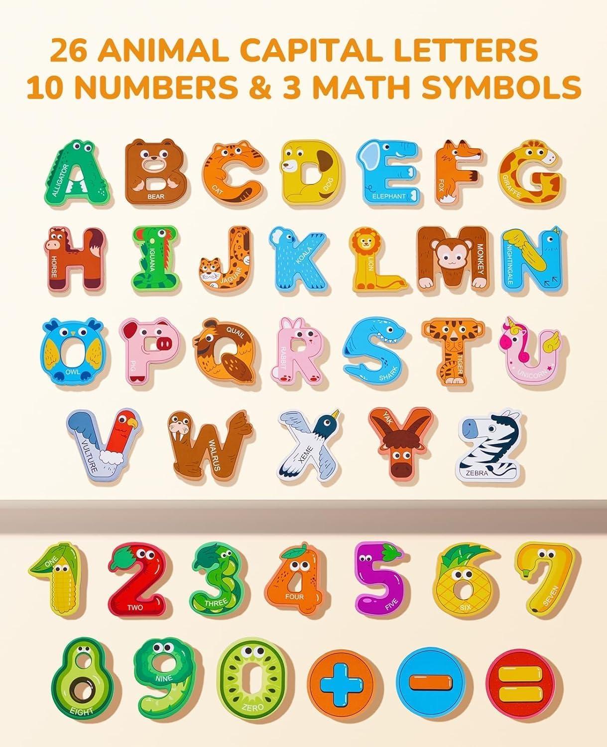Gamenote Magnetic Number Tracing Board+JoyCat Magnetic Letters and Numbers Fridge Magnets, 26 Uppercase Letters 0-9 Numbers