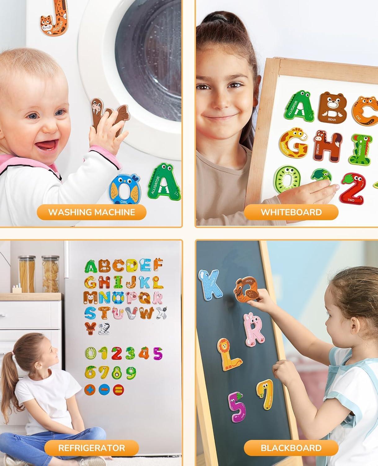 Gamenote Magnetic Number Tracing Board+JoyCat Magnetic Letters and Numbers Fridge Magnets, 26 Uppercase Letters 0-9 Numbers