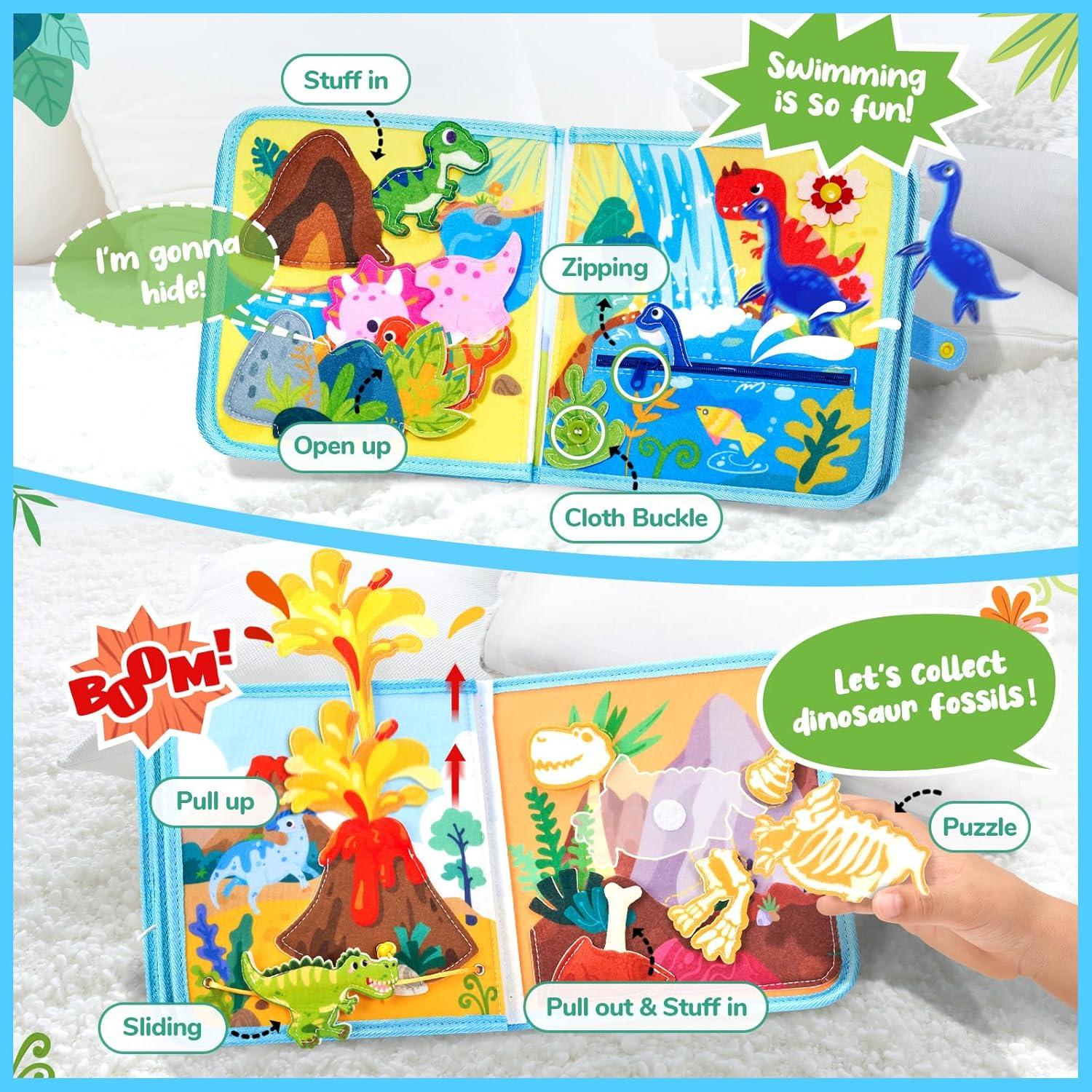 Gamenote Classroom Magnetic Alphabet Letters Kit+JoyCat Dinosaur Busy Book for Toddlers 1-3, Busy Board for 1 2 3 4 Year Old -Travel Toy Quiet Activity Book, Life Skills & Fun Games – Autism Sensory T