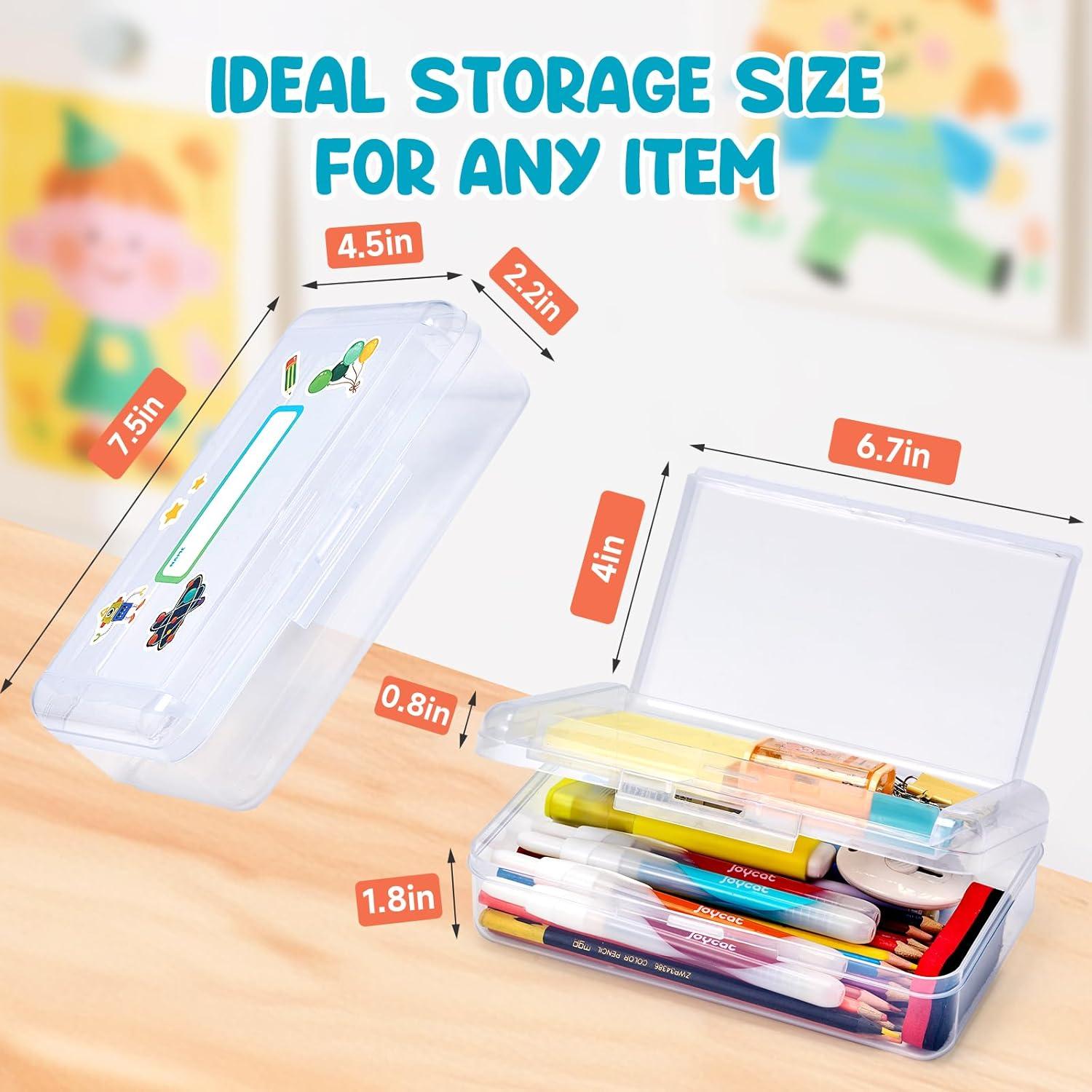 GAMENOTE Colored Plastic Storage Bins with Lids,Plastic Pencil Box with Personalized Sticker,Storage Box for Classroom