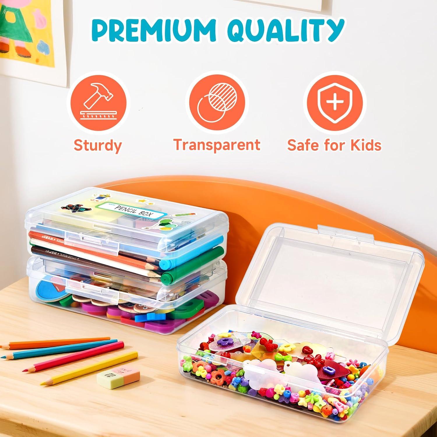 GAMENOTE Colored Plastic Storage Bins with Lids,Plastic Pencil Box with Personalized Sticker,Storage Box for Classroom