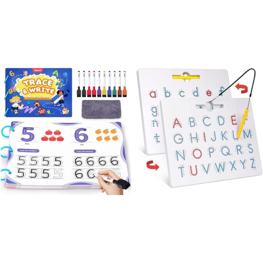 GAMENOTE Double Sided Magnetic Letter Board + JoyCat Preschool Learning Activities 48 Reusable Pages, Handwriting Practice for Kids Toddlers