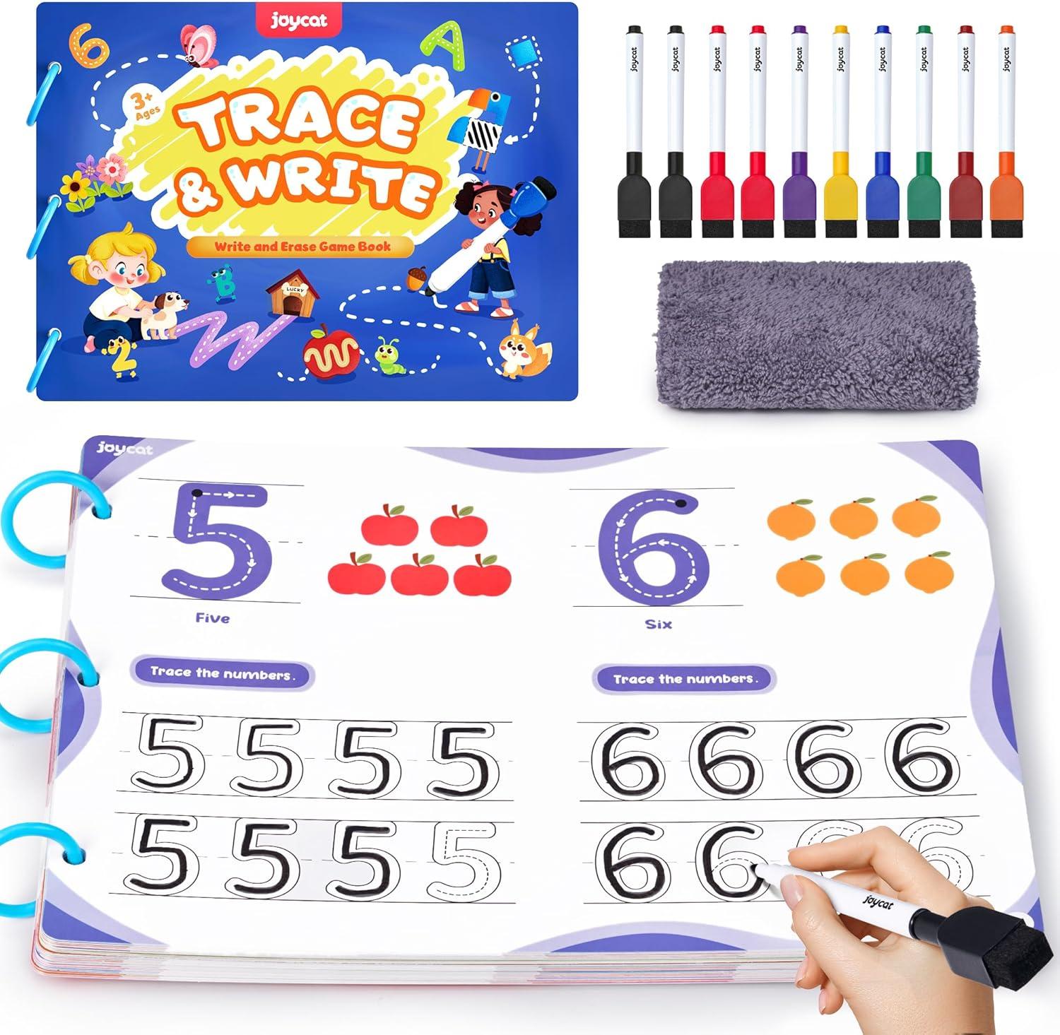 GAMENOTE Double Sided Magnetic Letter Board + JoyCat Preschool Learning Activities 48 Reusable Pages, Handwriting Practice for Kids Toddlers