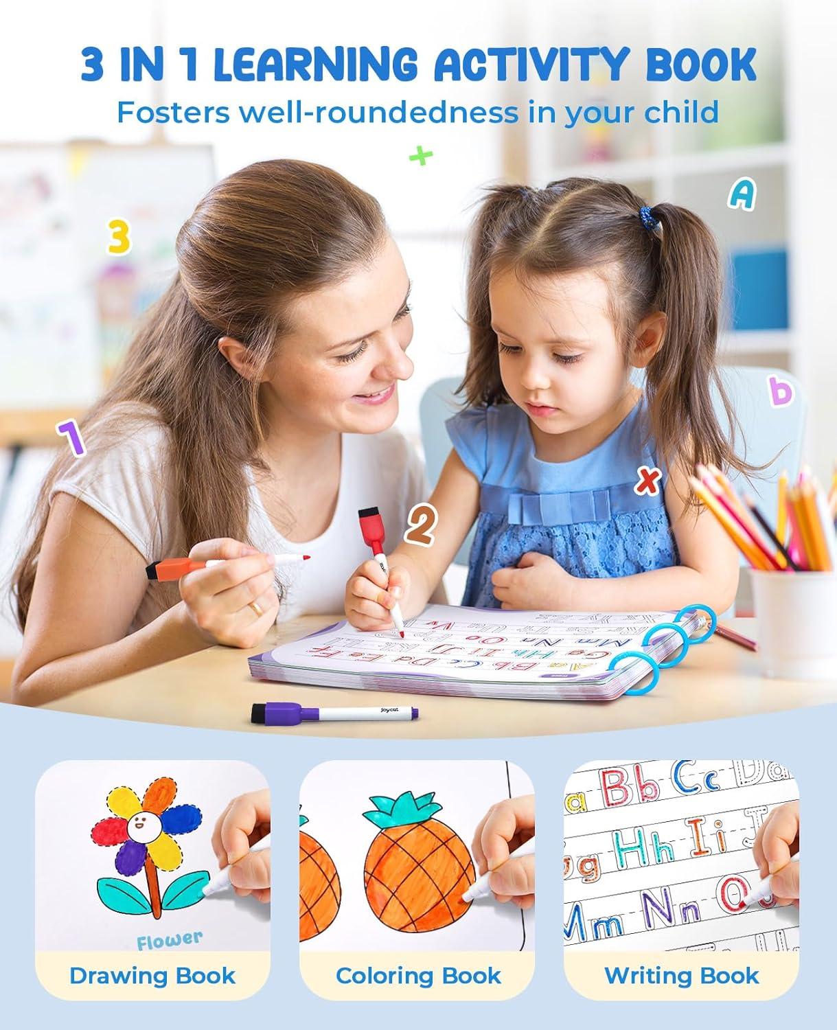 GAMENOTE Double Sided Magnetic Letter Board + JoyCat Preschool Learning Activities 48 Reusable Pages, Handwriting Practice for Kids Toddlers