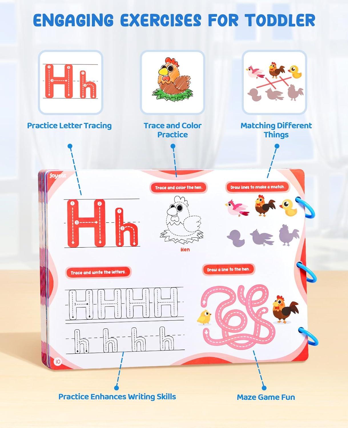 GAMENOTE Double Sided Magnetic Letter Board + JoyCat Preschool Learning Activities 48 Reusable Pages, Handwriting Practice for Kids Toddlers