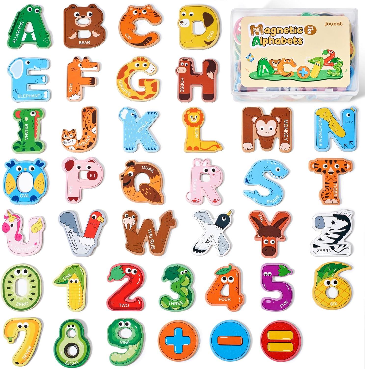 Gamenote Double Sided Magnetic Letter Board + Classroom Magnetic Alphabet Letters Kit + Magnetic Number Tracing Board + JoyCat Wooden Thick Alphabet Magnets for Toddlers