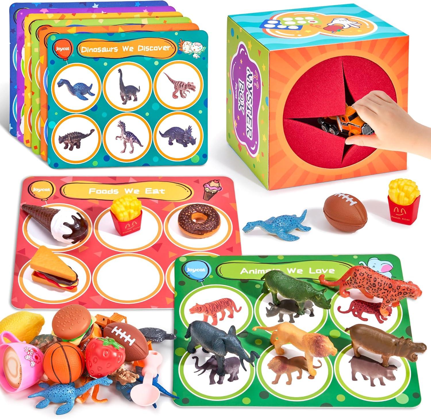 Gamenote Classroom Magnetic Alphabet Letters Kit+JoyCat Sorting Toys with Mystery Play Box for Toddlers 3-5, Dinosaurs, Animals, Fruit, Vehicles, Balls, Food, Tools, Marine Life Learning Play Set