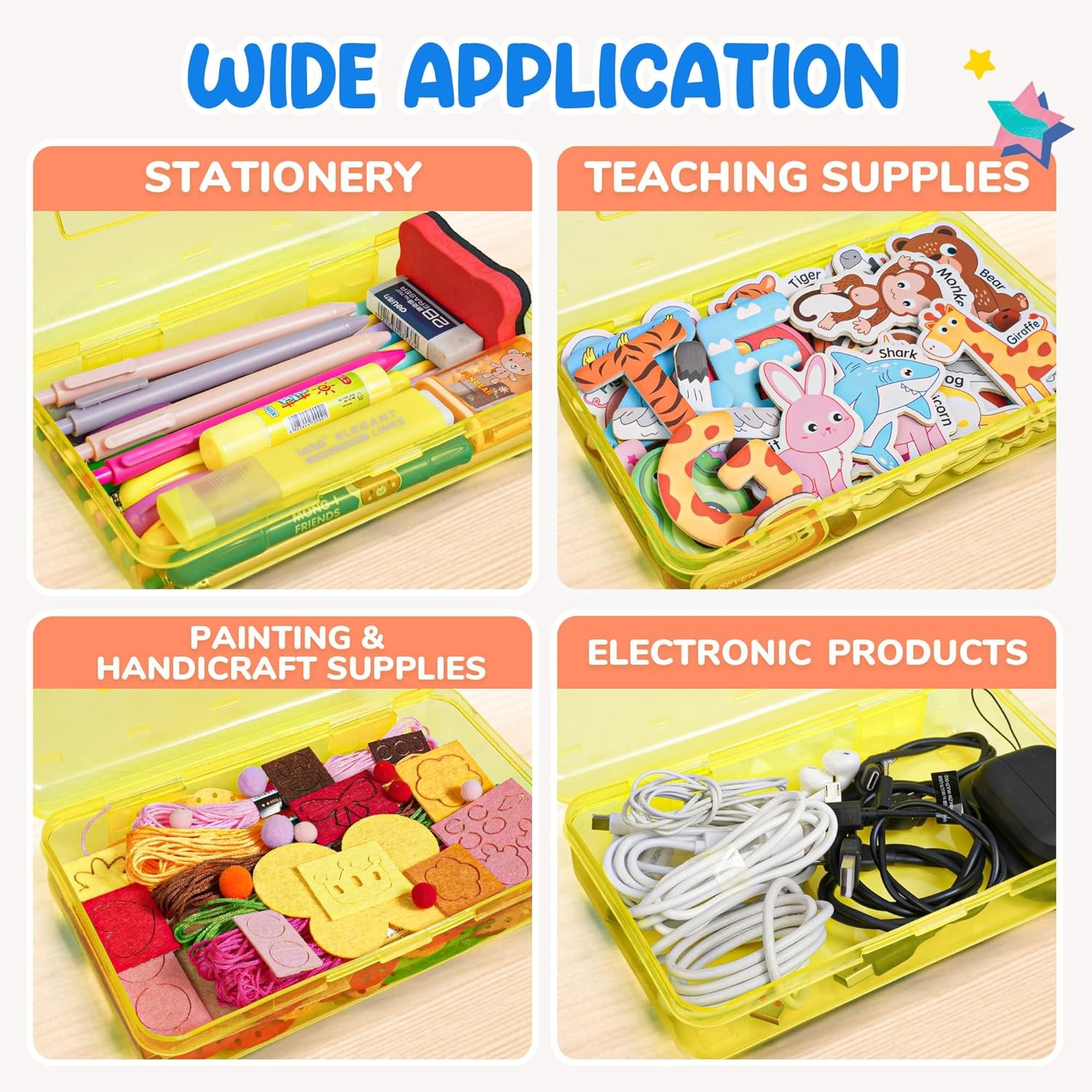 GAMENOTE Plastic Pencil Box with Personalized Sticker,Kid Hard Pencil Case with Snap-tight Lid,Small Art Craft Storage Containers,School Supplies Box for Boys,Girls (Blue)(Yellow)