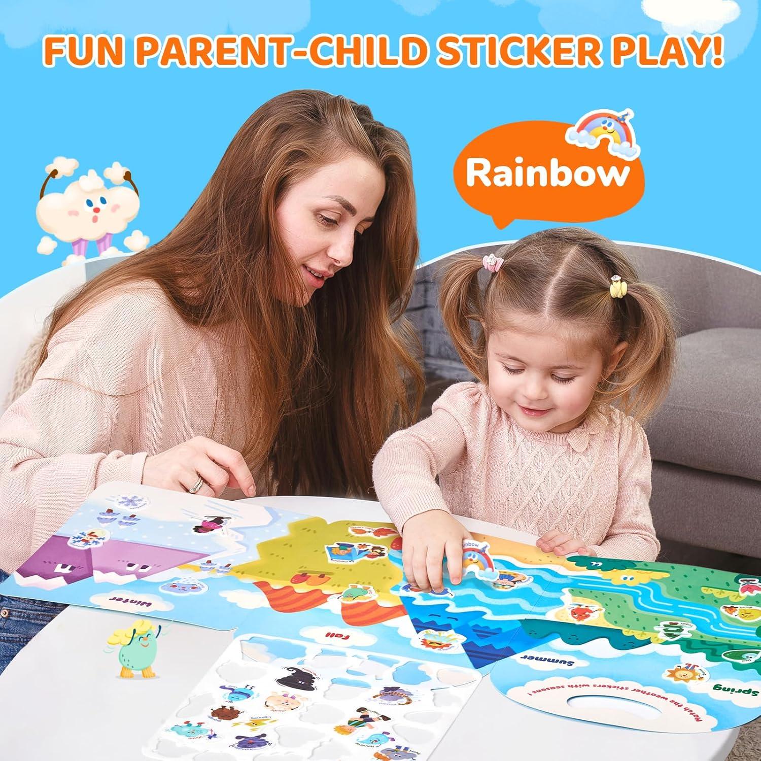 GAMENOTE Double Sided Magnetic Letter Board – 2 in 1 Alphabet Magnets Tracing Board + JoyCat Reusable Sticker Book – Jelly Stickers for Toddlers, Kids Sticker Activity Book