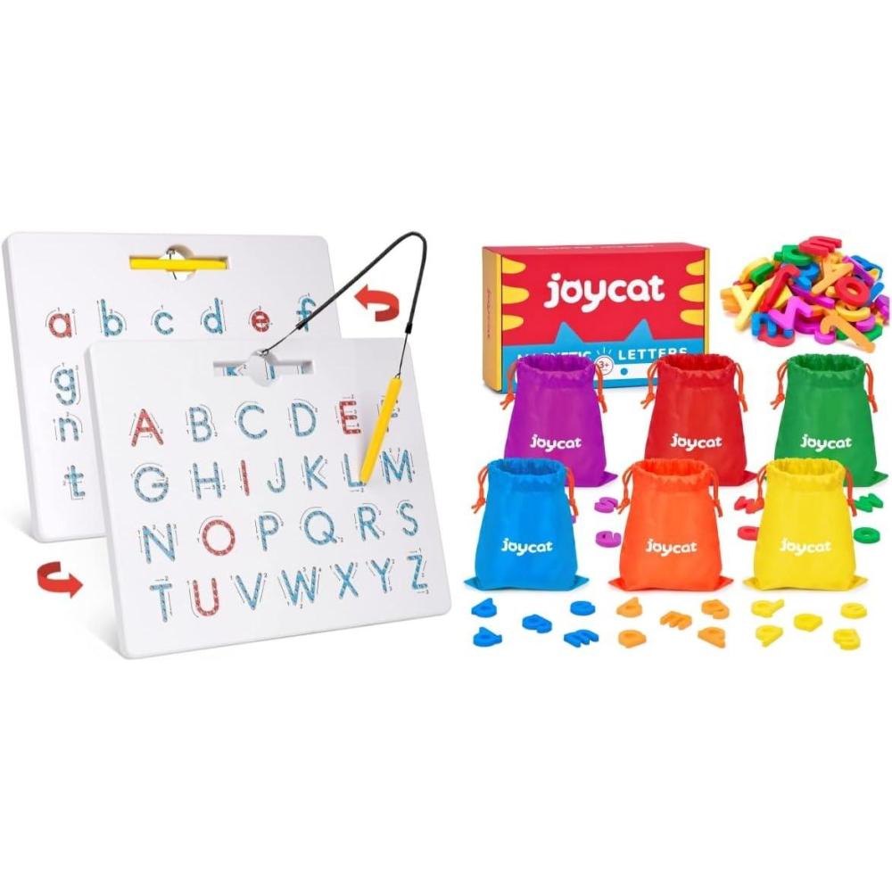 GAMENOTE Double Sided Magnetic Letter Board + JoyCat Magnetic Letters, 312 PCS Lowercase Alphabet Fridge Magnets