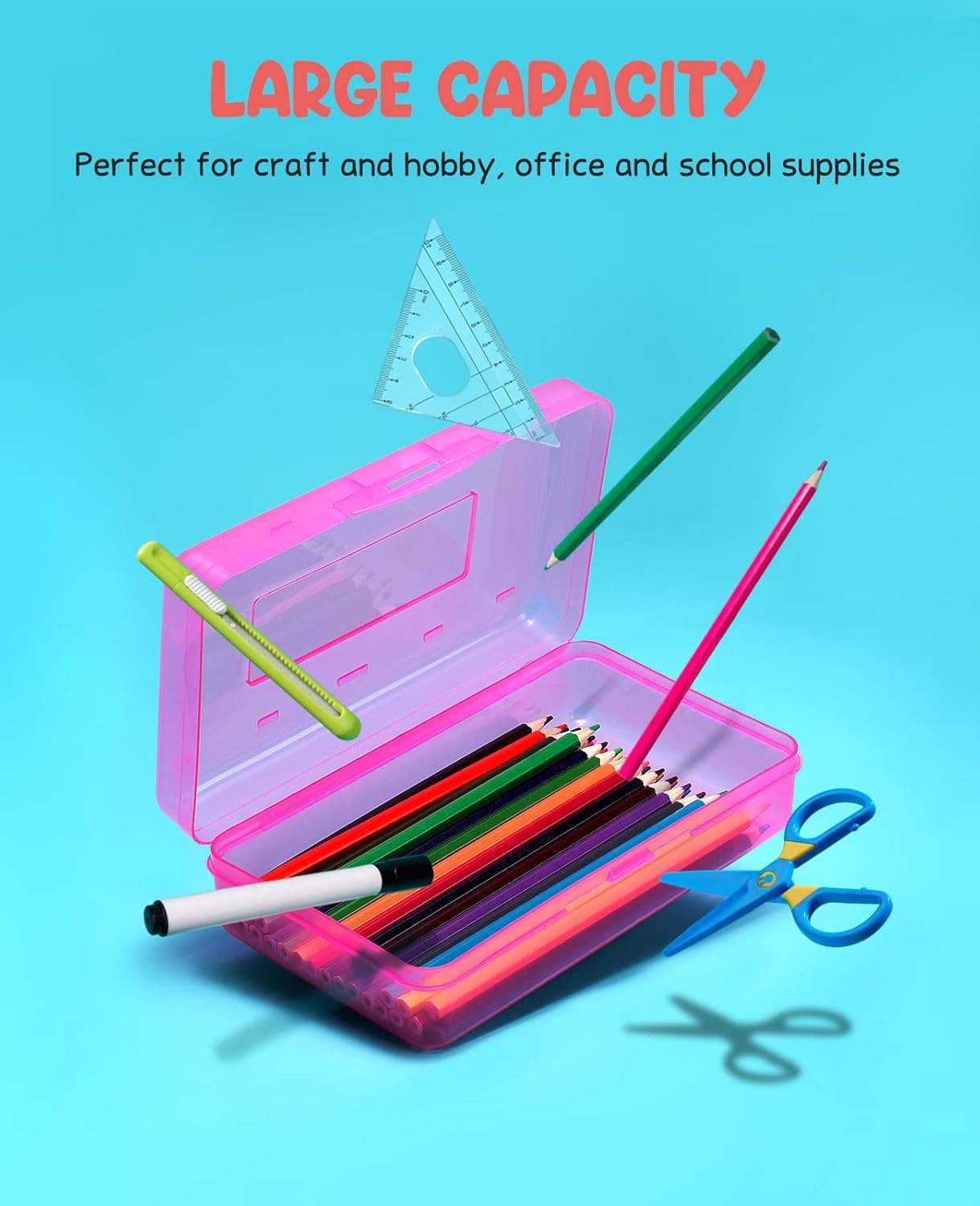 GAMENOTE Assorted Colors Plastic Pencil Case Box 6pcs Rotating Art Supply Organizer Office School Supplies for Kids Desk Organizers
