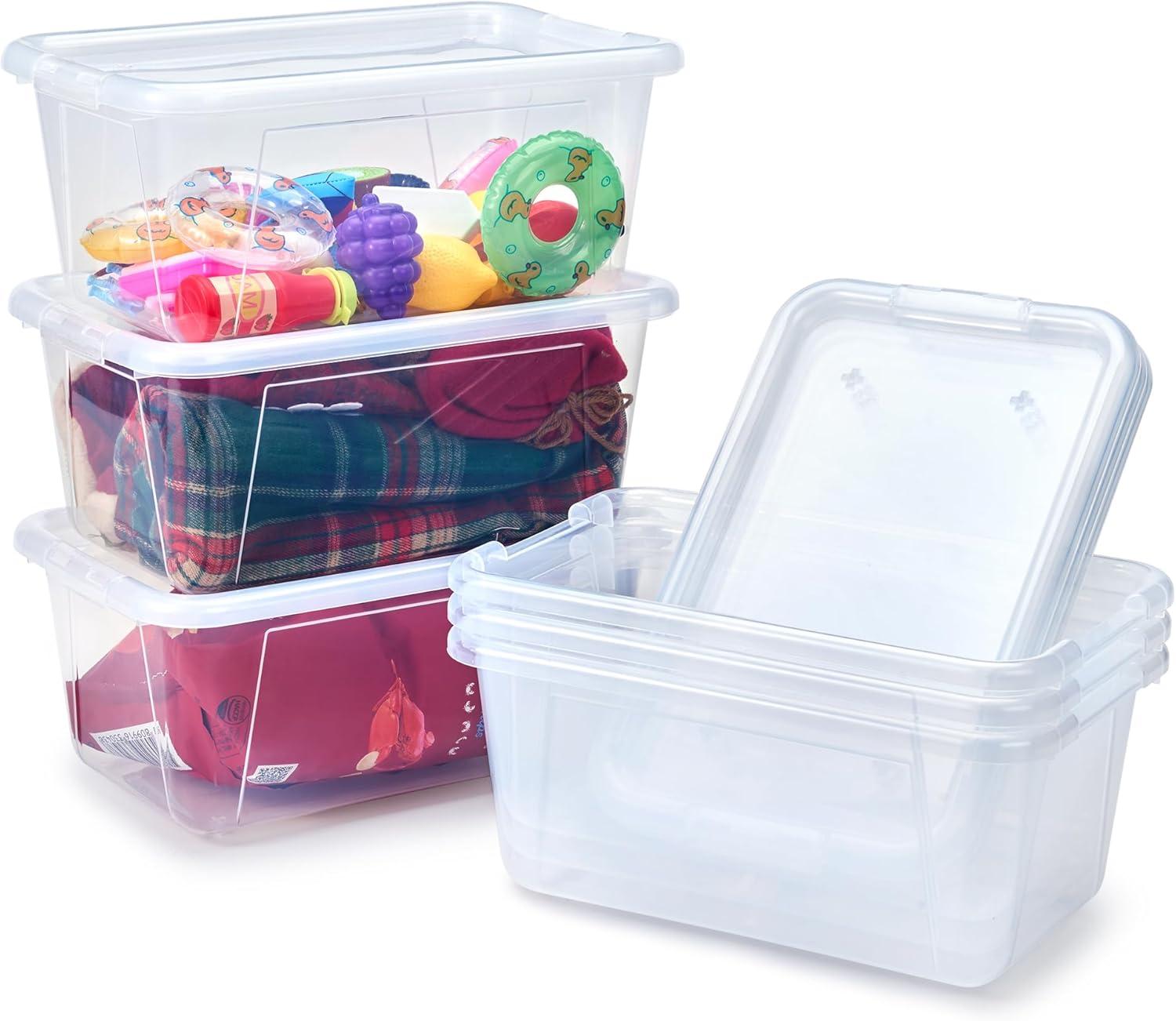 GAMENOTE Colored Plastic Storage Bins with Lids,Kids Hard Pencil Case with Snap-tight Lid,Storage Box for Classroom